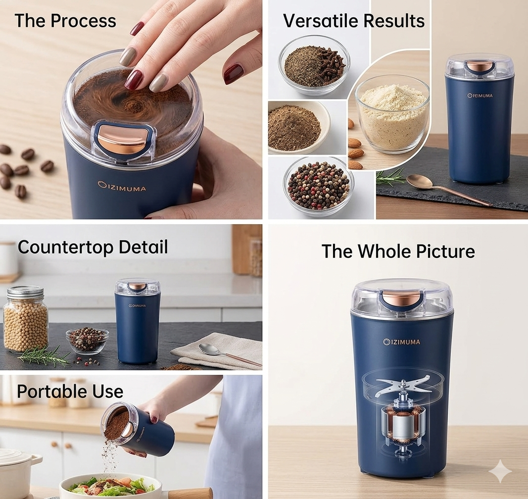 Portable Electric Coffee & Spice Grinder – Stainless Steel Mini Grinder for Kitchen