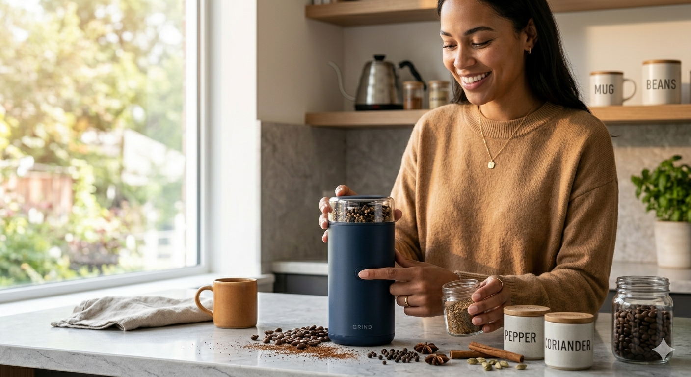 Portable Electric Coffee & Spice Grinder – Stainless Steel Mini Grinder for Kitchen