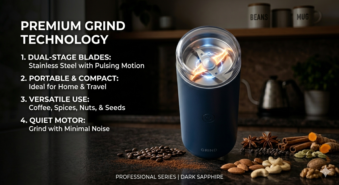 Portable Electric Coffee & Spice Grinder – Stainless Steel Mini Grinder for Kitchen
