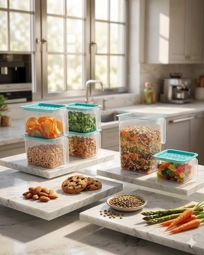 6-Piece Airtight Kitchen Storage Container Set | Multipurpose Food Organizer Boxes