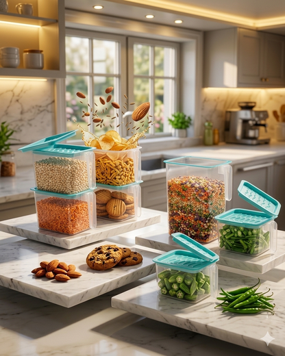 6-Piece Airtight Kitchen Storage Container Set | Multipurpose Food Organizer Boxes