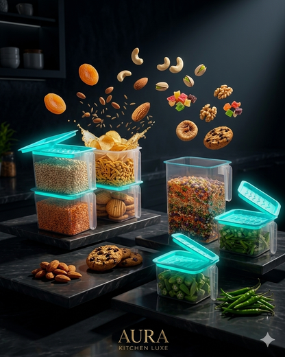 6-Piece Airtight Kitchen Storage Container Set | Multipurpose Food Organizer Boxes